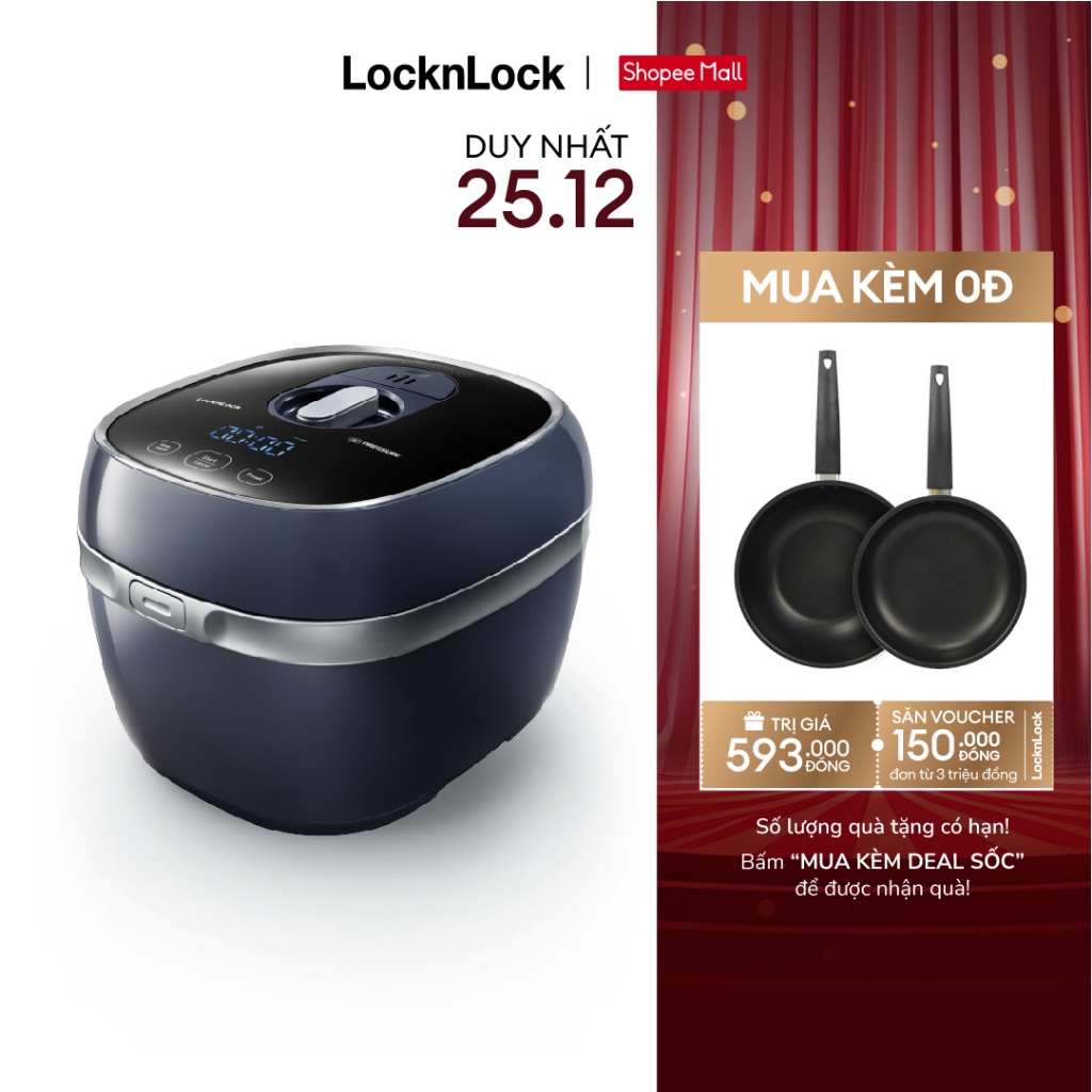 Nồi cơm điện áp suất cao tần giữ ấm 24h Lock&Lock IH pressure rice cooker 1.8L EJR526GRY đa chức năng điều khiển cảm ứng