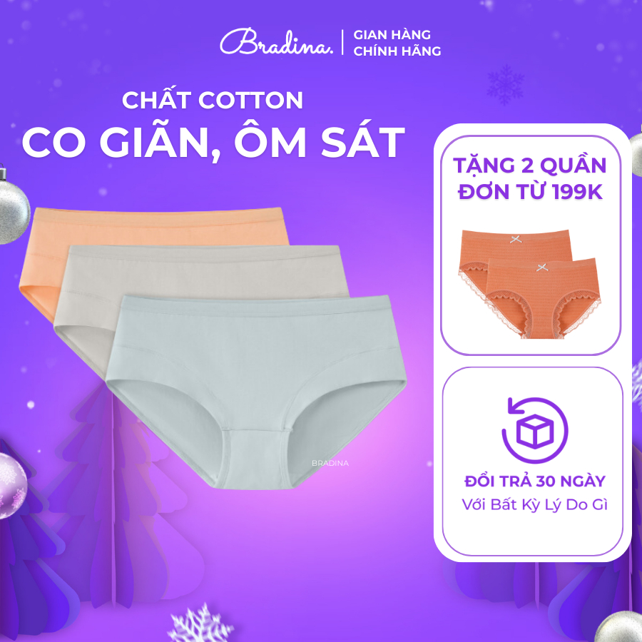 Combo 3 Quần lót nữ Cotton Bradina Japan, thấm hút, co giãn thoải mái, ôm sát QLC5