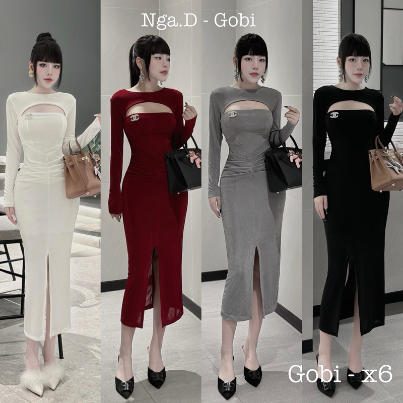 Váy Body nhúm xếp li sẻ trước ngực