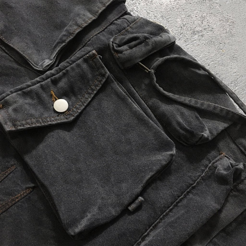 Quần jeans unisex màu xám local brand HUGU - KENJA - chất liệu denim, form rộng, wash vải, túi hộp, nút kim loại