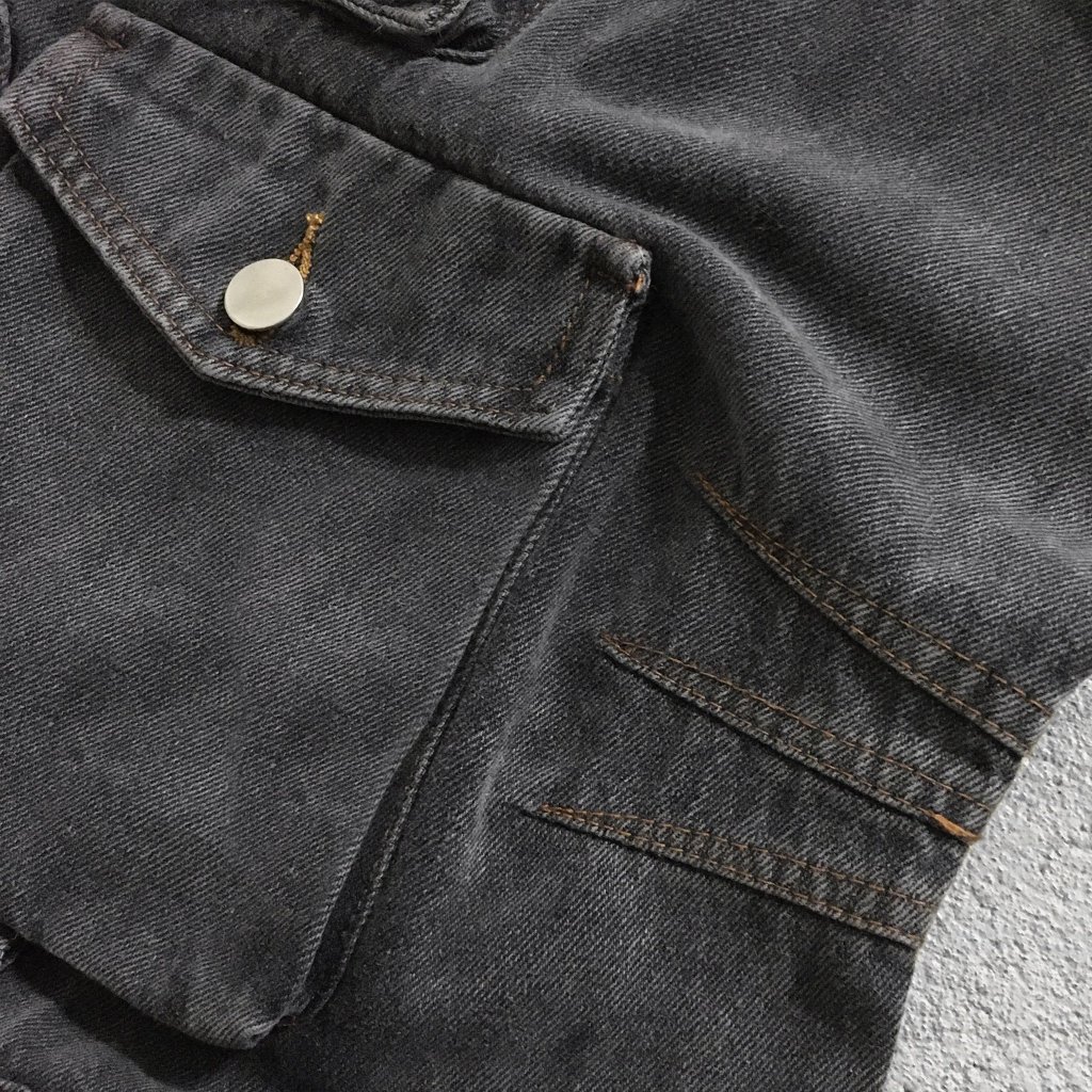 Quần jeans unisex màu xám local brand HUGU - KENJA - chất liệu denim, form rộng, wash vải, túi hộp, nút kim loại