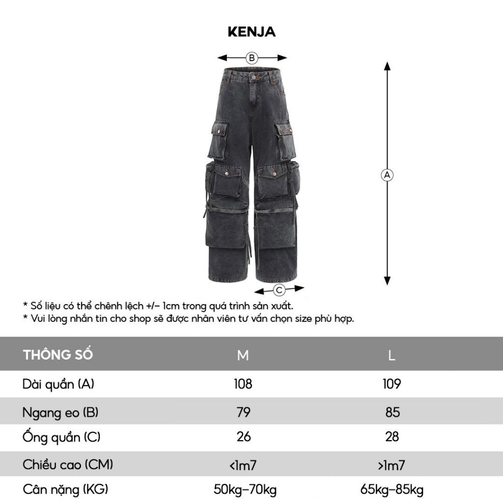Quần jeans unisex màu xám local brand HUGU - KENJA - chất liệu denim, form rộng, wash vải, túi hộp, nút kim loại