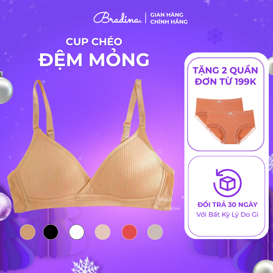Áo lót không gọng đệm mỏng vạt chéo Bradina France chất liệu cotton thấm hút, ôm gọn bầu ngực cho nữ