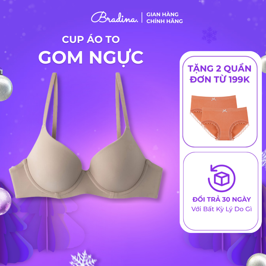 Áo ngực đệm mỏng Bradina Solid Pushup, bra cup chéo, có gọng nâng nhẹ cho nữ ALT2