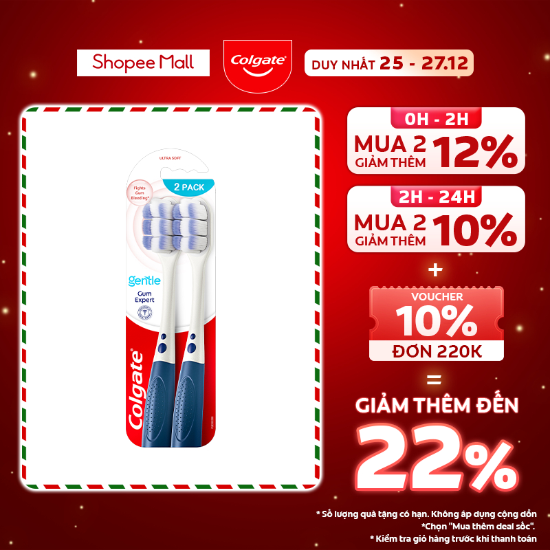 Bộ 2 Bàn chải Colgate Gentle Gum Expert lông dày siêu mềm, ôm sát nướu, giảm chảy máu
