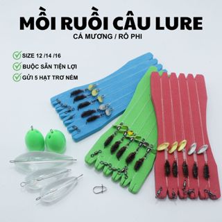 5 Bộ Mồi Ruồi Giả Buộc Sẵn Câu Cá Mương Hoa,Mương Mỏ Nhọn,Rô Phi,Thiểu ,Ngão,...+ 5 Hạt Trợ Lực