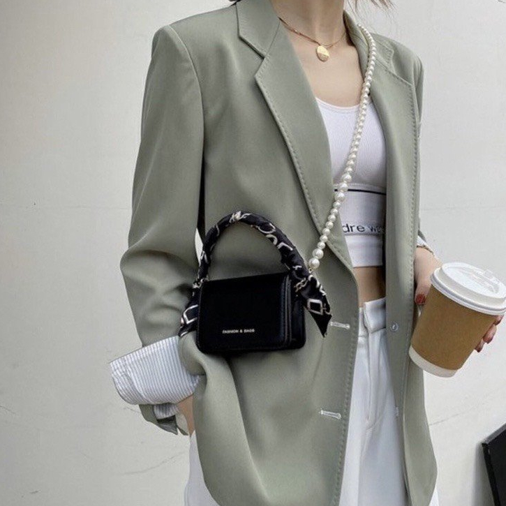 Túi đeo chéo nữ mini kèm khăn dáng vuông nhỏ xinh đi chơi dễ thương PK 660