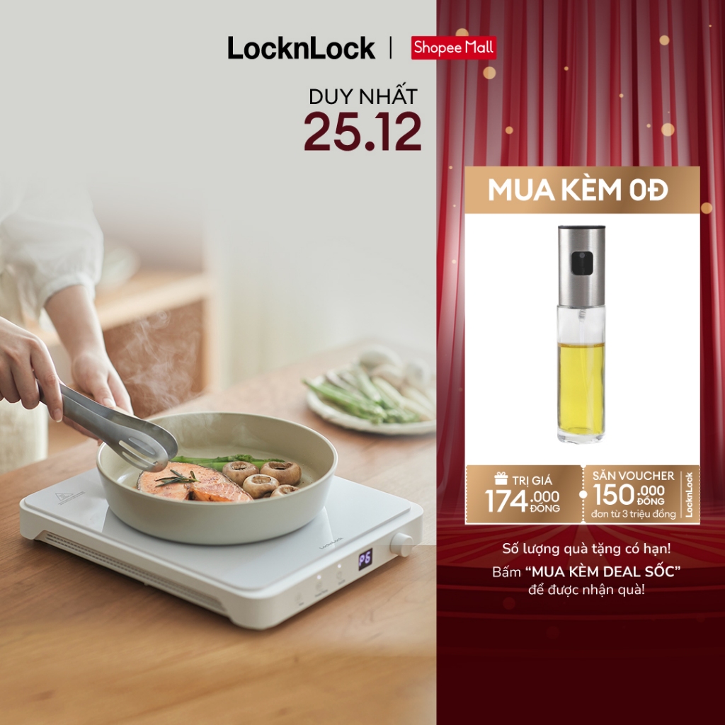 Bếp điện từ Lock&Lock Bianco Slim induction cooker màu trắng thiết kế siêu mỏng công suất mạnh đa chế độ nấu EJI146WHT
