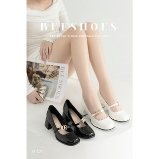Giày moka beeshoes nữ mũi tròn - giày moka cao 4 phân sẵn màu trắng đen 231371