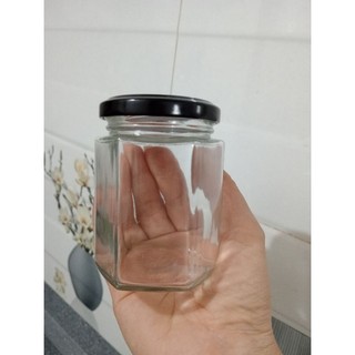 Sỉ - 120 - Hũ Lục Giác 180ml - Thủy tinh nắp thiếc màu Đen , Vàng.