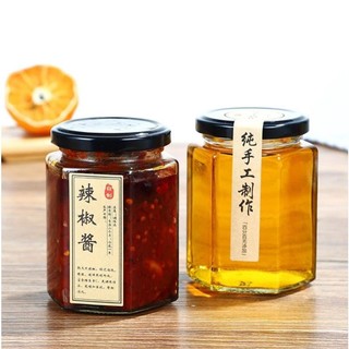 Sỉ - 120 - Hũ Lục Giác 180ml - Thủy tinh nắp thiếc màu Đen , Vàng.