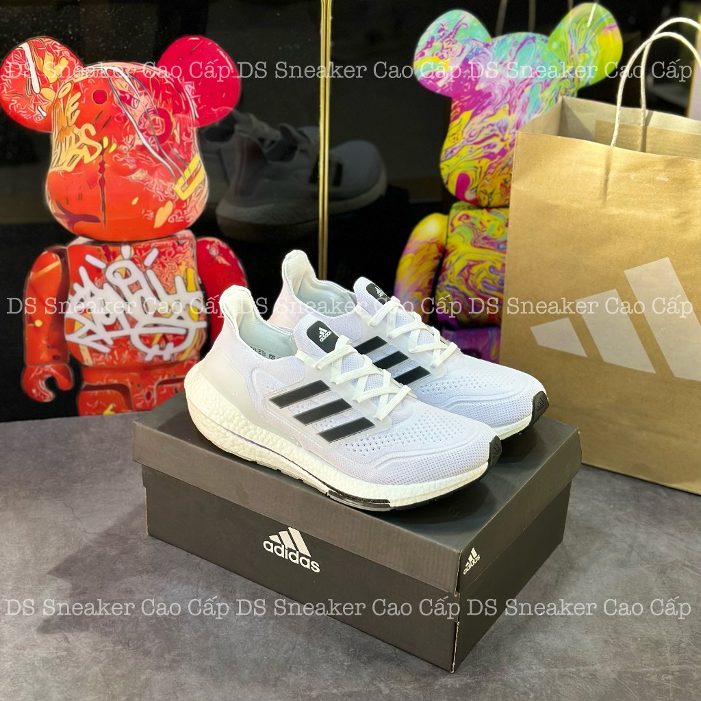 Giày Thể Thao Chạy Bộ ULTRABOOST 21 PRIMEBLUE 'NON DYED BLACK', Giày UB 21 Trắng Sọc Đen