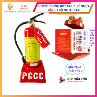 Bình cứu hoả, combo 1 bình chữa cháy bột 4kg+ kệ để bình pccc, tặng bộ nội quy tiêu lệnh