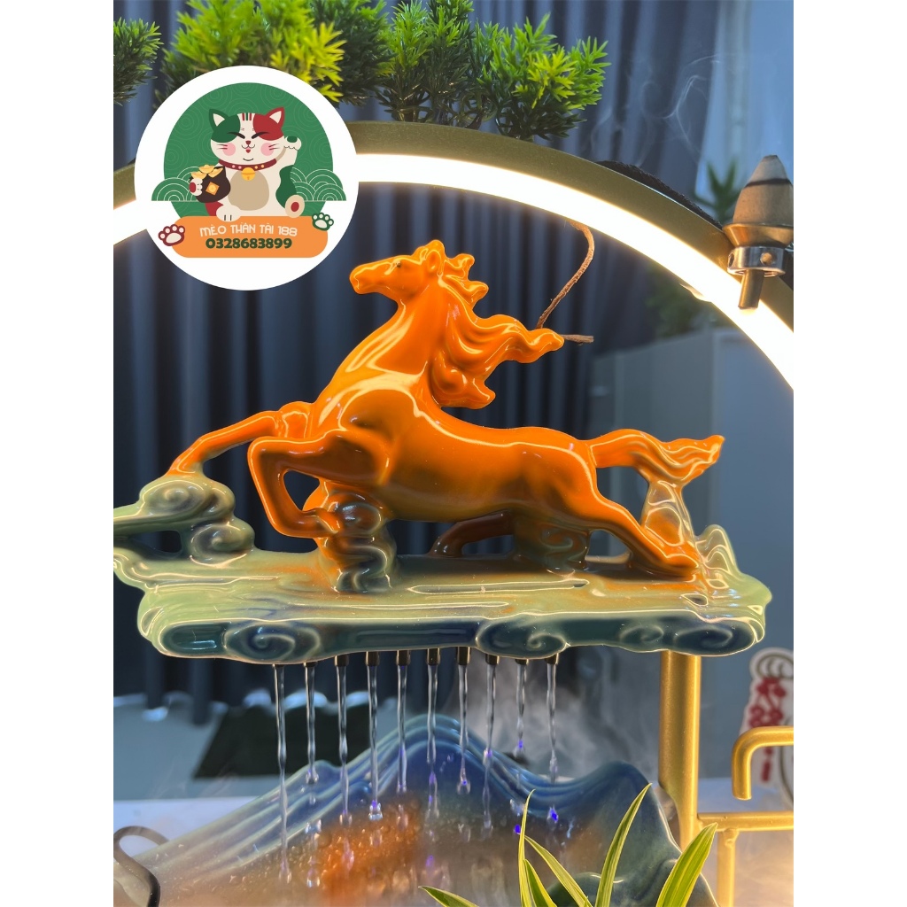Thác Nước Phong Thủy Khói Trầm Hương Đèn Led Full Bộ Tạo Khói, Đài Thưởng Trầm Hương Phong Thuỷ