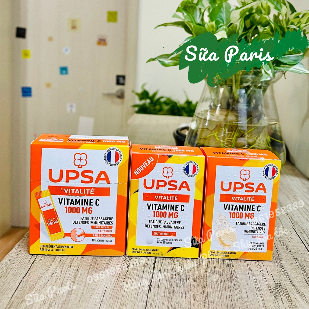 Vitamine C UPSA - C Sủi, viên ngậm, dạng túi uống - hàng nội địa Pháp_Sữa Paris Aderma