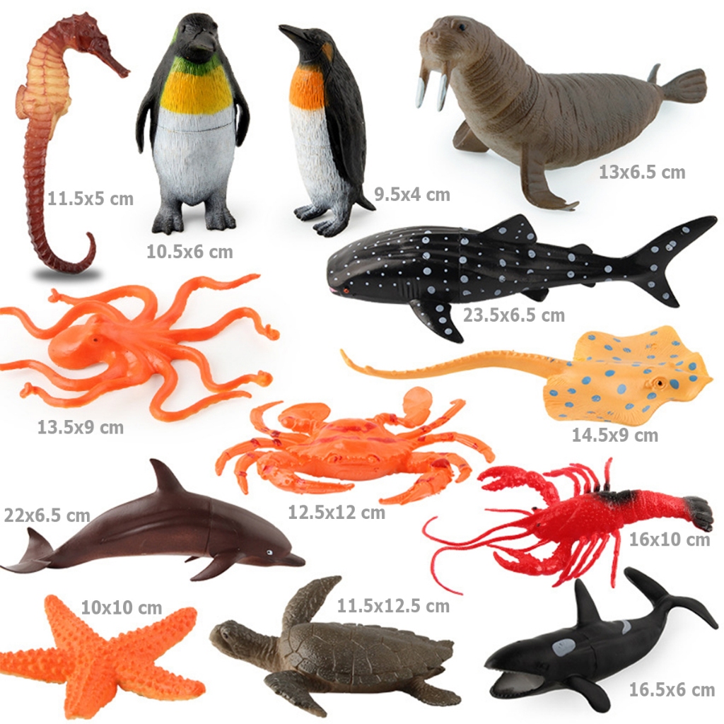 Đồ chơi 13 mô hình Cá biển & sinh vật biển (14-18 cm) nhựa New4all Animal Ocean World Size lớn đồ chơi nhà tắm, đi biển