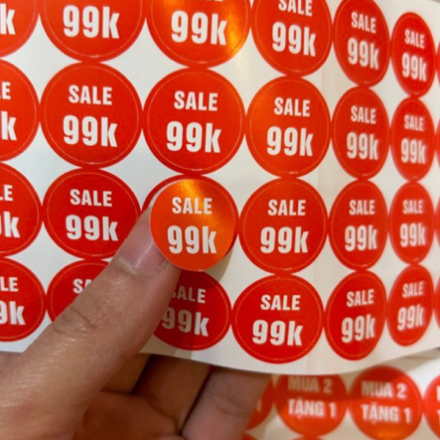 Tem nhãn đồng giá, tem giam giá 99k 149k 159k decal giấy