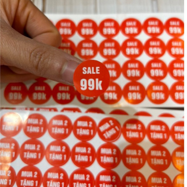 Tem nhãn đồng giá, tem giam giá 99k 149k 159k decal giấy