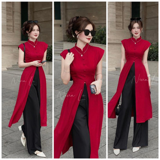 SET ÁO ĐỎ DÀI + QUẦN SUÔNG ĐEN
