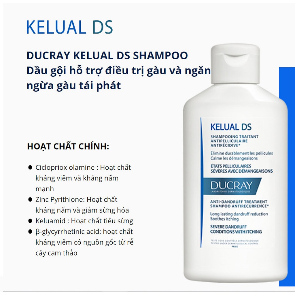 Dầu Gội Ducray Kelual DS Shampoo Giảm Gàu, Ngăn Ngừa Gàu Tái Phát 100ml