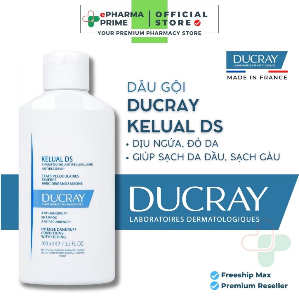 Dầu Gội Ducray Kelual DS Shampoo Giảm Gàu, Ngăn Ngừa Gàu Tái Phát 100ml