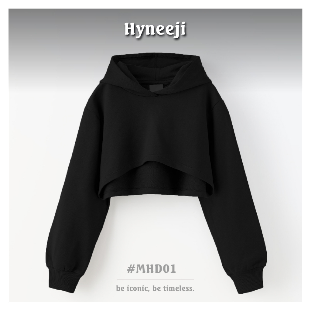 Áo hoodie croptop Hyneeji #MHD01 dáng rộng, mũ hai lớp