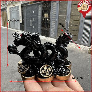 Tượng đá trang trí con Rồng Phong Thủy trang trí bàn làm việc - Màu đen tuyền - Chiều cao 7cm