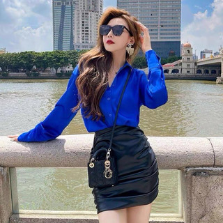 Áo Sơ Mi Nữ Công Sở lụa Queen trơn màu nude form dài