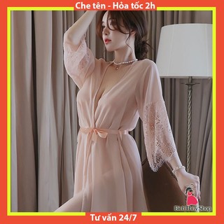 Váy Ngủ Xuyên Thấu Gợi Cảm Kiểu Áo Choàng Kimono Sexy Màu Hồng Da BT02