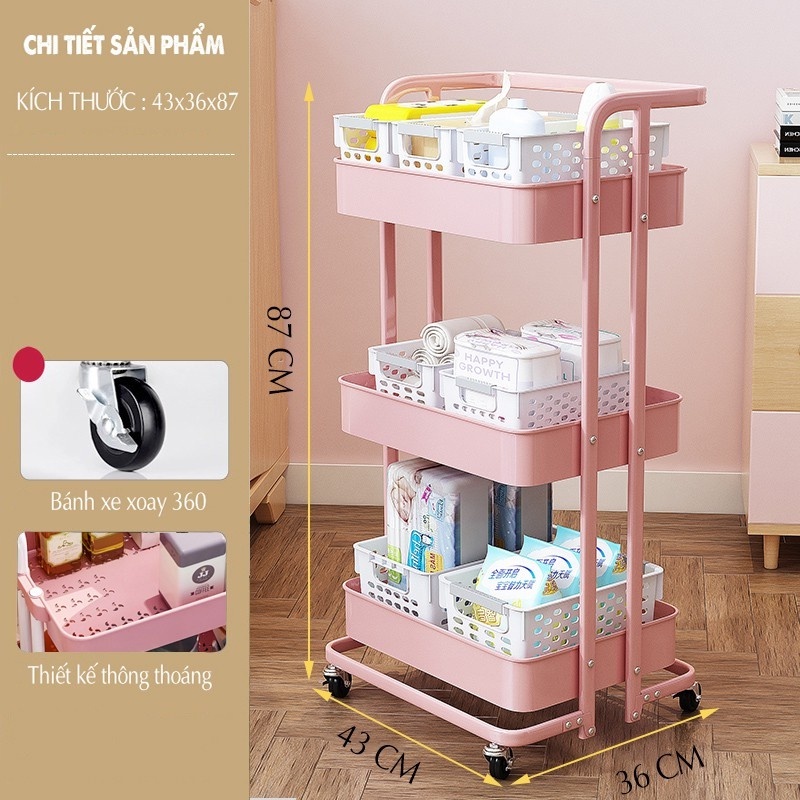 Xe Đẩy Spa 3 Tầng Đa Năng - Kệ để đồ bỉm sữa mã 21 HUY LINH.SHOP