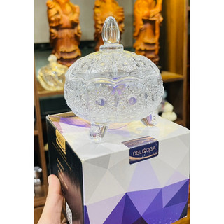 Thố thuỷ tinh 3 chân đựng mứt tết, hũ thuỷ tinh pha lê đựng bánh kẹo sang trọng - MSP 1804