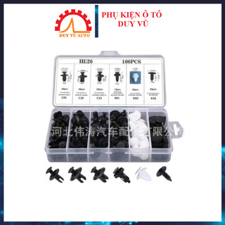 100 cái nút cài, ốc nhựa chắn bùn lòng dè chắn bùn bánh chắn bùn gầm máy dùng cho xe ô tô có hộp đựng
