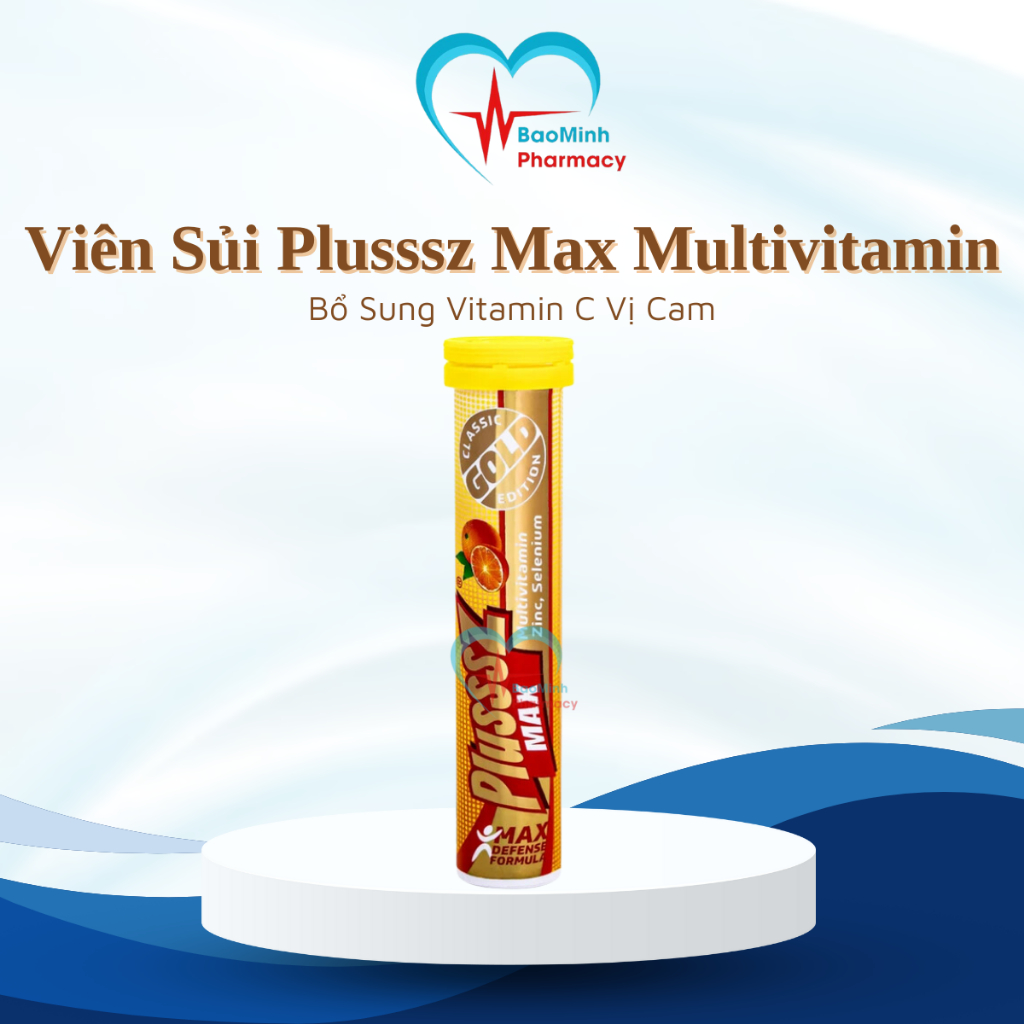 Viên Sủi Bổ Sung Vitamin Plusssz Max Cam Không Đường Tăng Miễn Dịch Nhập Khẩu Châu Âu Lọ 20 viên