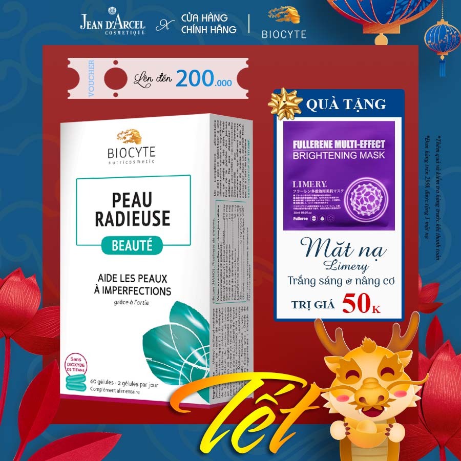 Viên uống giúp giảm mụn Biocyte - Peau Radieuse Beauté ( 3vỉ/20 viên)