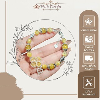 Vòng tay cỏ bốn lá tóc vàng bọc bạc mix charm phước tâm an, chế tác đá tự nhiên mang lại nhiều tài lộc và may mắn