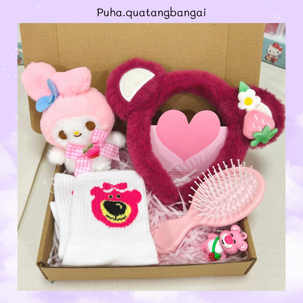 Combo quà tặng hoạ tiết gấu dâu lotso tặng bạn nữ/ bạn gái nhân ngày sinh nhật, noel giáng sinh, 8/3, lễ tốt nghiệp
