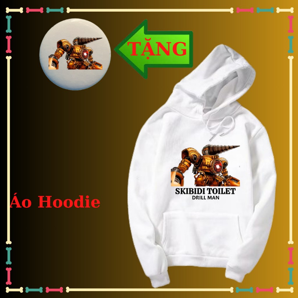 Áo thun dài tay trẻ em in hình Skibidi Toilet Titan TV Man Titan Speakerman titan Cameraman, chất nỉ lót bông mềm, có mũ