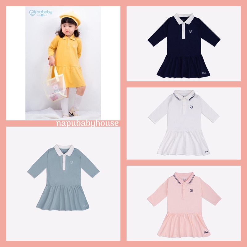 Váy dài tay polo BU baby cao cấp mềm mịn co giãn form thoải mái cho bé mặc thu đông chính hãng Bubaby