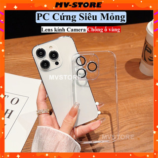 Ốp lưng trong suốt PC cứng chống ố kèm Lens bảo vệ camera cho 15 14 13 11 Pro MAX 14 Plus 12 Pro MVSTORE