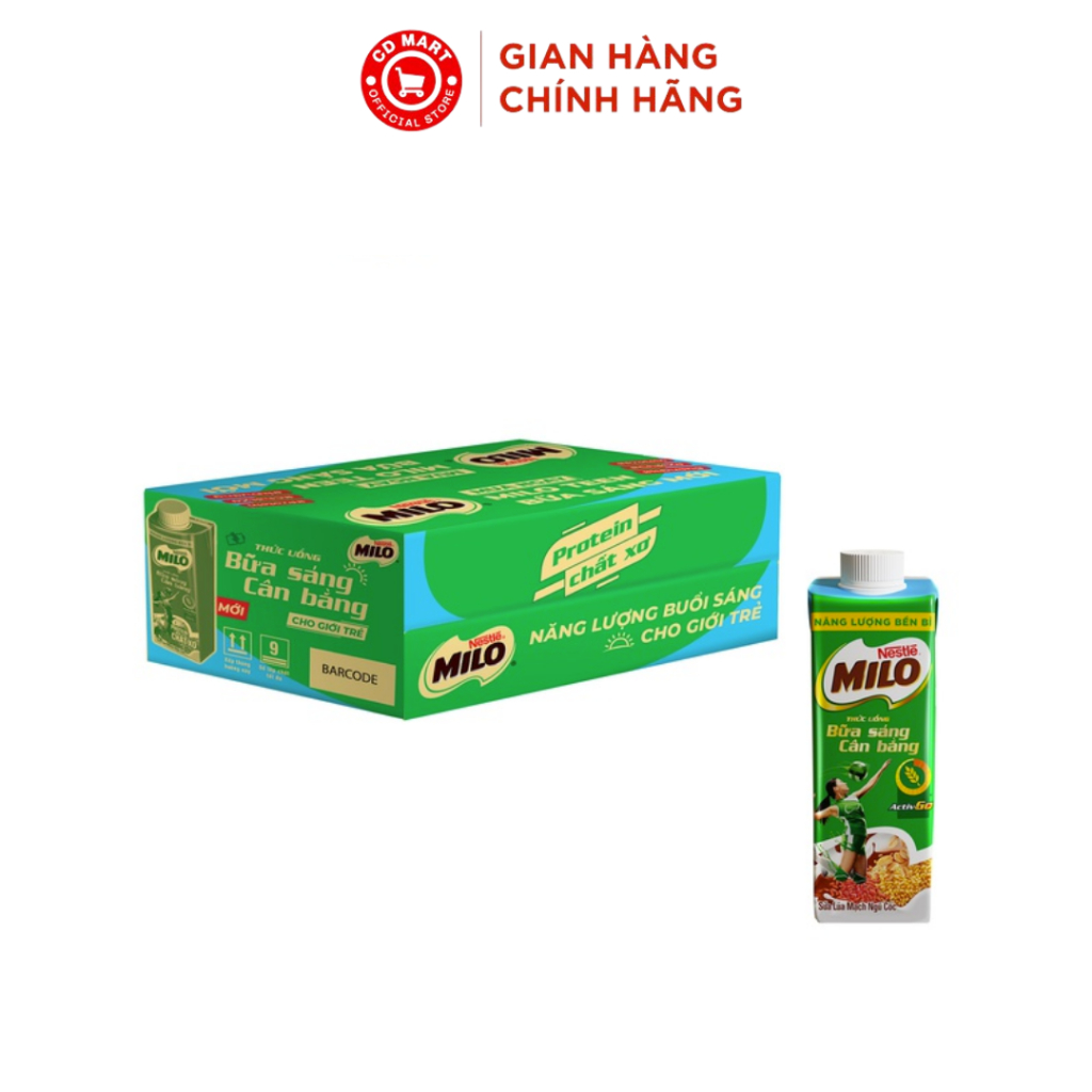 Thùng 24 hộp sữa lúa mạch ngũ cốc Nestlé MILO teen bữa sáng ít đường 200 ml/hộp