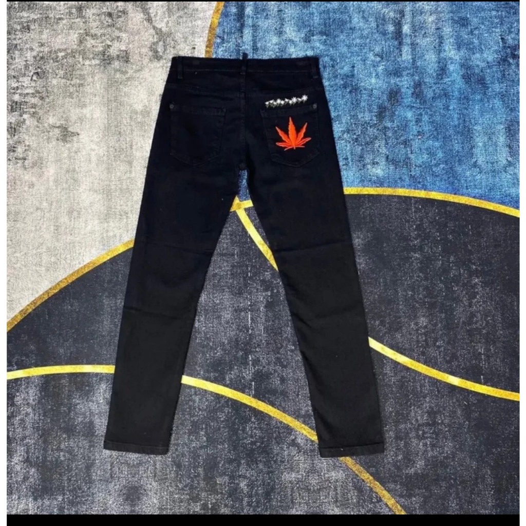 Quần jean nam DSQ xám đen thêu lá phong đỏ chất jean cotton co giãn form slimfit ống ôm mẫu mới cao cấp-AHFASHION