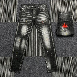 Quần jean nam DSQ xám đen thêu lá phong đỏ chất jean co giãn form slimfit ống ôm mẫu mới cao cấp