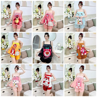 Đồ bộ 2 dây nữ lụa xước thiết kế mẫu hót nhất hiện nay