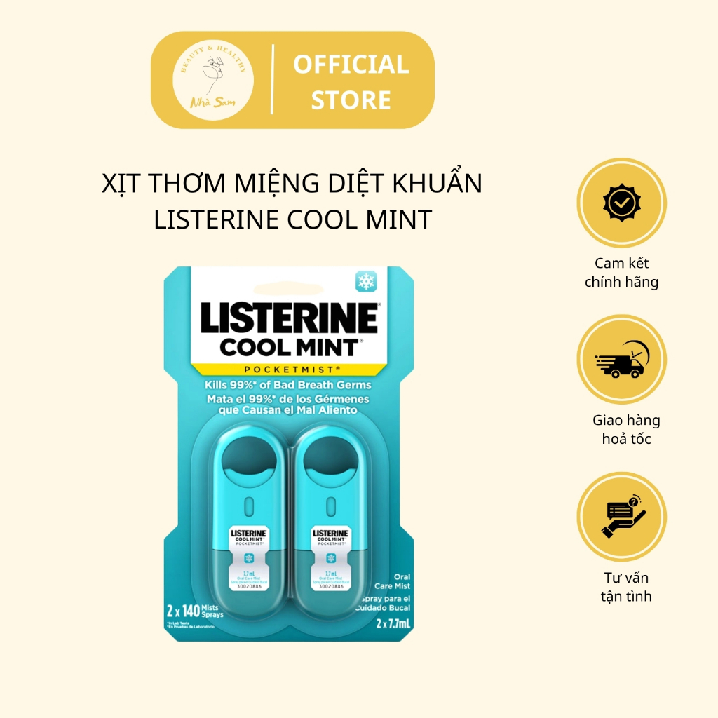 Xịt thơm miệng/Miếng Ngậm thơm miệng diệt khuẩn Listerine 7,7ml Cool Mint Pockeymist Mỹ | Nhà Sam_ Chuyên hàng Authentic