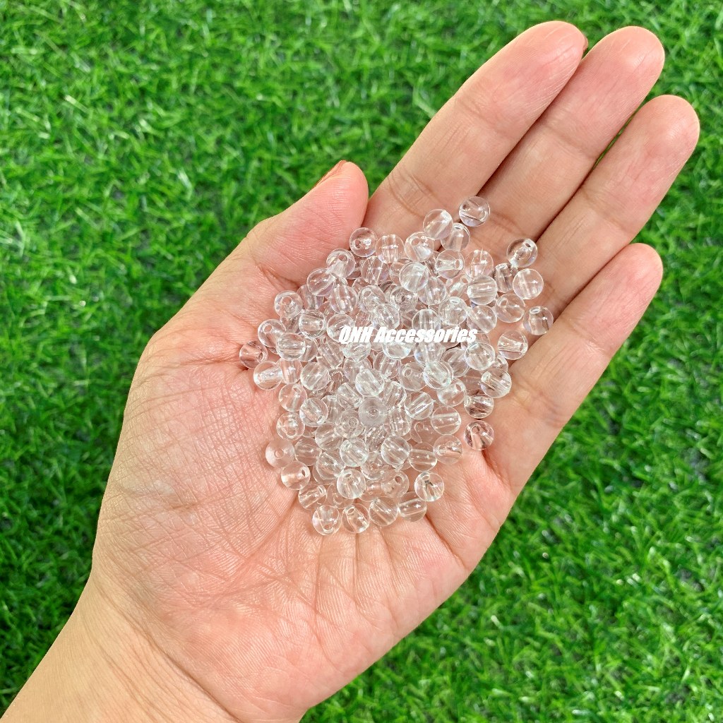 Gói 10g hạt nhựa tròn trong suốt dùng làm vòng tay, trang sức thủ công DIY