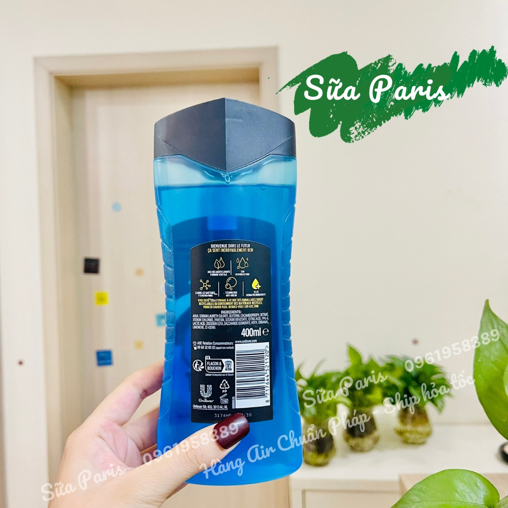 Sữa tắm nam axe 3in1, bản nội địa pháp, sữa tắm quý ông Pháp_Sữa Paris Aderma