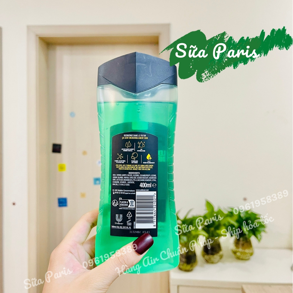 Sữa tắm nam axe 3in1, bản nội địa pháp, sữa tắm quý ông Pháp_Sữa Paris Aderma