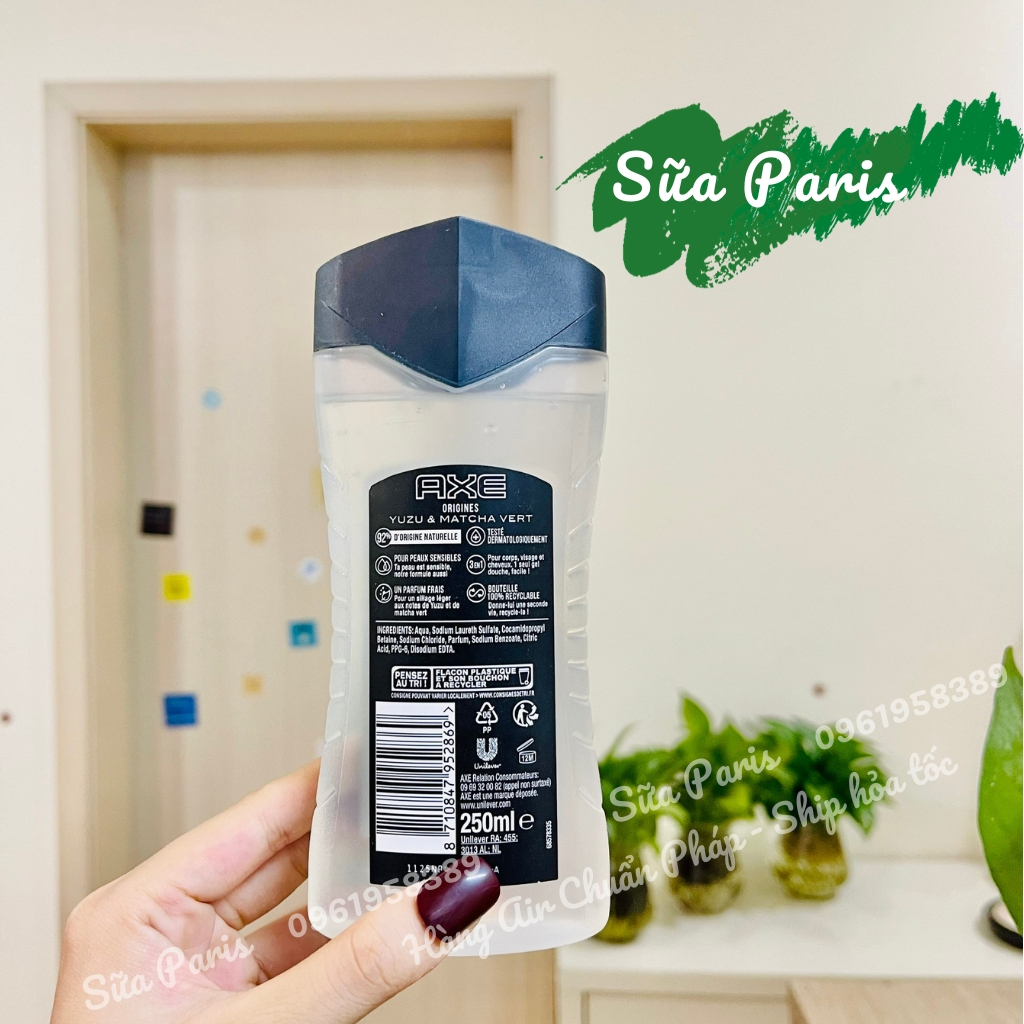Sữa tắm nam axe 3in1, bản nội địa pháp, sữa tắm quý ông Pháp_Sữa Paris Aderma