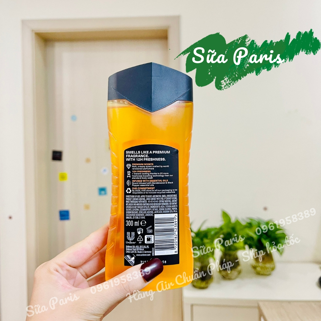 Sữa tắm nam axe 3in1, bản nội địa pháp, sữa tắm quý ông Pháp_Sữa Paris Aderma