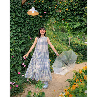 Đầm caro dáng xoè